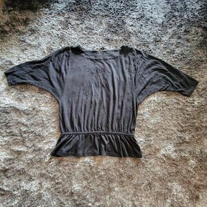 Women's LOFT Dark Grey Shirt Blouse Zipper Elastic Waist Size Small